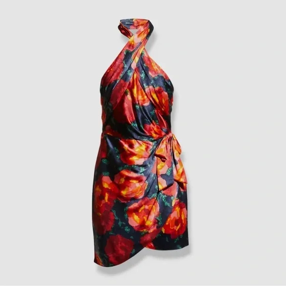 🆕 Cinq á Sept Silk Floral Trini Halter Mini Wrap Dress - Picture 3 of 12